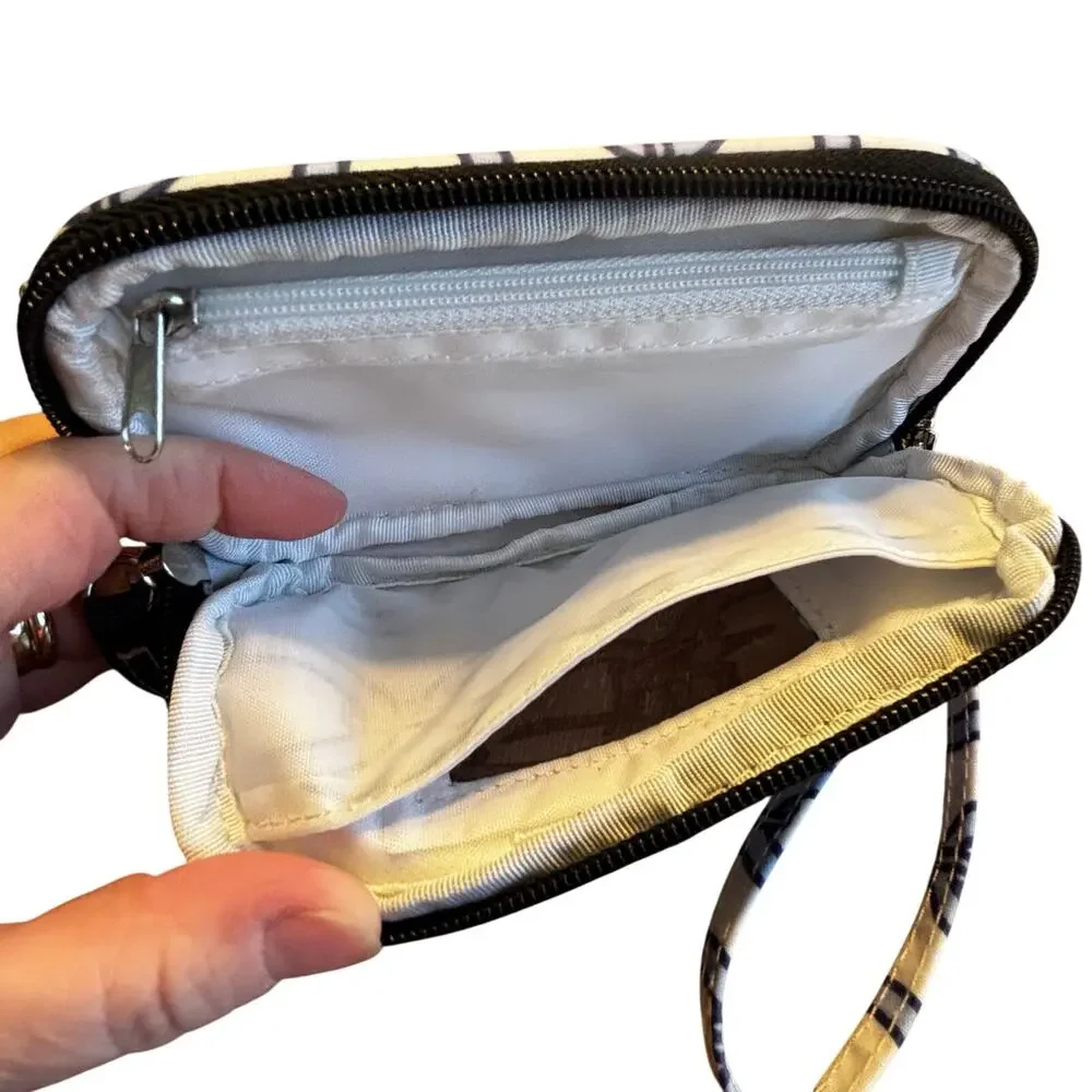 Scout zip around wristlet wallet in blue & white chain pattern with ID window